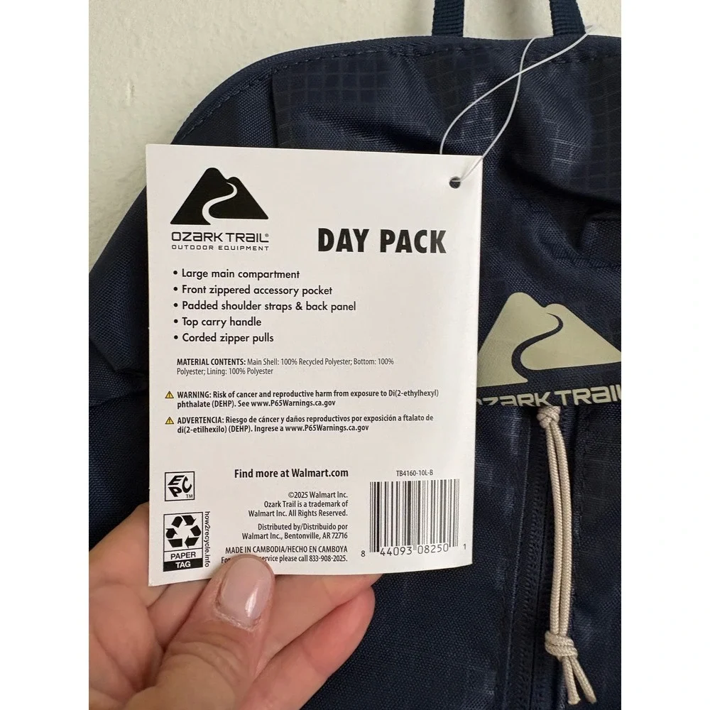NWT Ozark Trail Day Pack 10L Navy Blue Hiking Backpack TB4160-10L-B